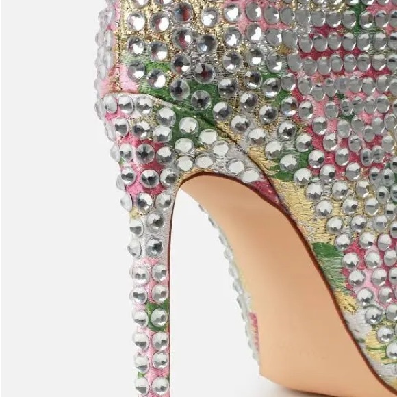 Pink Floral Pattern Diamante Knee High Boots - Picture 3 of 4